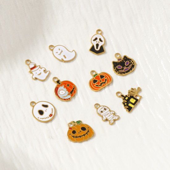 Изображение 1 ШТ Экологичное вакуумное PVD-покрытие 304 Нержавеющая Сталь Хэллоуин Подвески 18K настоящее золото с покрытием С Эмалью