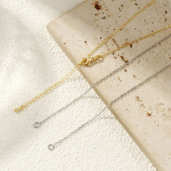 Bild von 2 Strange Umweltfreundlich Messing Exquisit Kreuz Gliederketten Halbfertige Halskette für die Herstellung von handgefertigtem Schmuck Echtgold plattiert 45cm lang, Kettengröße: 1.6mm