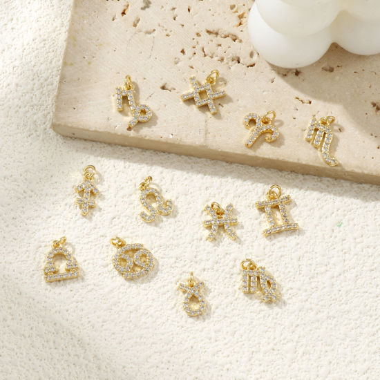 Immagine di 2 Pz Ecologico Ottone Ciondoli 18K Vero Oro Placcato Costellazione Micro Spianare Trasparente Cubic Zirconiae