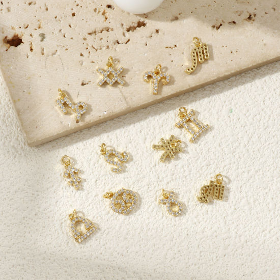 Immagine di 2 Pz Ecologico Ottone Ciondoli 18K Vero Oro Placcato Costellazione Micro Spianare Trasparente Cubic Zirconiae