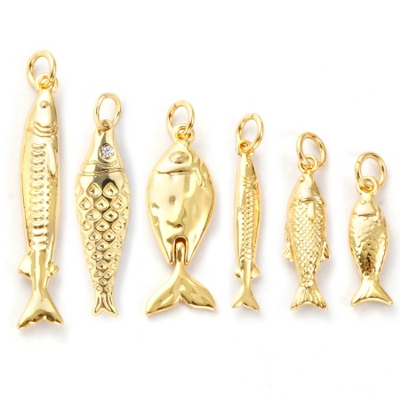 Eco-friendly Brass Ocean Jewelry Charms 18K Real Gold Plated Fish Animal 3D