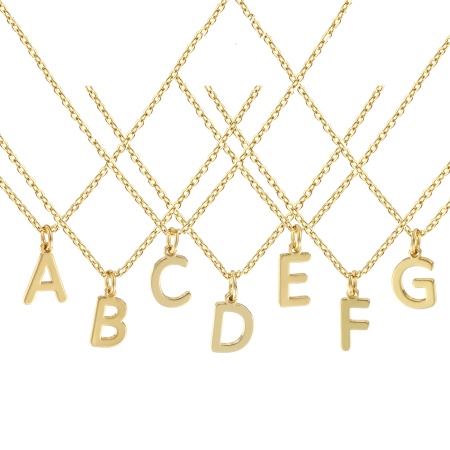Picture of 18K Real Gold Plated Link Cable Chain Pendant Charm Necklace, Brass 45cm(17.7") + 5cm(2"), For Women, Message " A-Z " Minimalist Capital Alphabet Initial Letter Name Gift, Eco-friendly