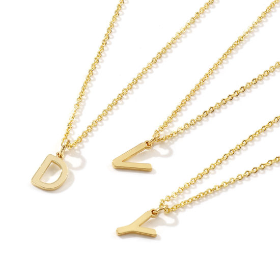 Immagine di 18K Vero Oro Placcato Catena a Cavo Collana con Ciondolo, Ottone 45cm + 5cm, Per Donne, Messaggio " A-Z " Minimalista Lettera Maiuscola Regalo, Ecologico, 1 Pz