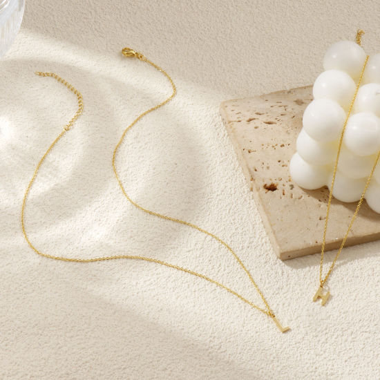 Immagine di 18K Vero Oro Placcato Catena a Cavo Collana con Ciondolo, Ottone 45cm + 5cm, Per Donne, Messaggio " A-Z " Minimalista Lettera Maiuscola Regalo, Ecologico, 1 Pz