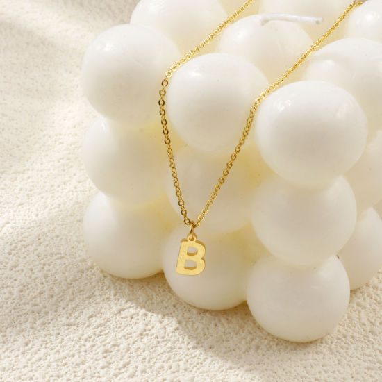Immagine di 18K Vero Oro Placcato Catena a Cavo Collana con Ciondolo, Ottone 45cm + 5cm, Per Donne, Messaggio " A-Z " Minimalista Lettera Maiuscola Regalo, Ecologico, 1 Pz