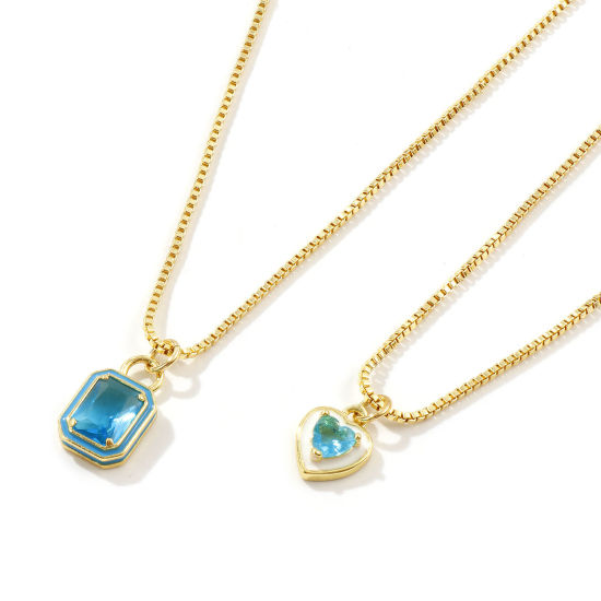 Immagine di 18K Vero Oro Placcato Catena a Casella Collana con Ciondolo, Ottone & Vetro 45cm + 5cm, Per Donne, Smalto Minimalista Squisito Regalo, Ecologico, 1 Pz