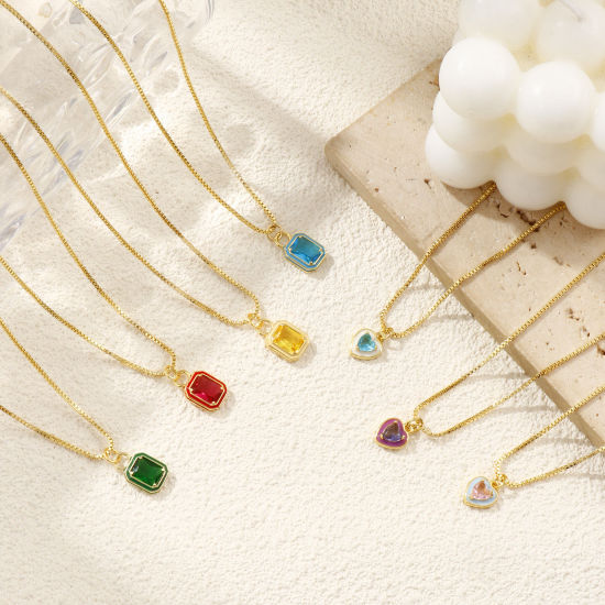 Immagine di 18K Vero Oro Placcato Catena a Casella Collana con Ciondolo, Ottone & Vetro 45cm + 5cm, Per Donne, Smalto Minimalista Squisito Regalo, Ecologico, 1 Pz