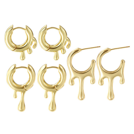 Picture of Eco-friendly Minimalist Exquisite 18K Real Gold Plated Brass Drop Hoop Earrings For Women Gift