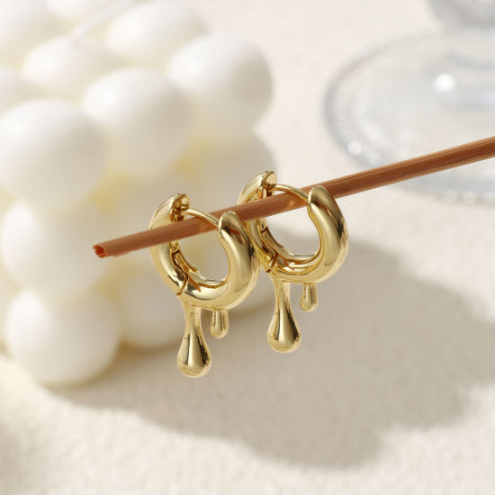 Picture of Eco-friendly Minimalist Exquisite 18K Real Gold Plated Brass Drop Hoop Earrings For Women Gift