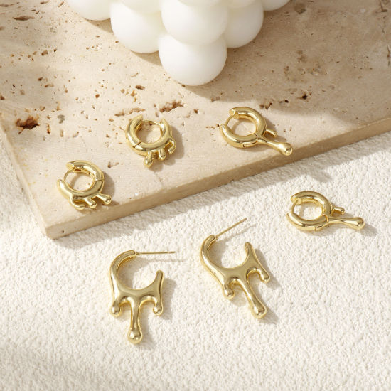 Picture of Eco-friendly Minimalist Exquisite 18K Real Gold Plated Brass Drop Hoop Earrings For Women Gift