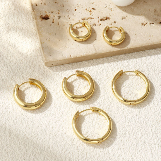 Image de 1 Paire Boucles d'Oreilles Créoles Exquis en Laiton Respectueux de la Nature Minimaliste Plaqué Or Véritable 18K Cadeau Pour Femmes