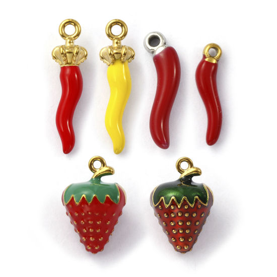 Immagine di 2 Pz Ecologico 304 Acciaio Inossidabile Ciondoli Multicolore Smalto Peperone Fragola 3D