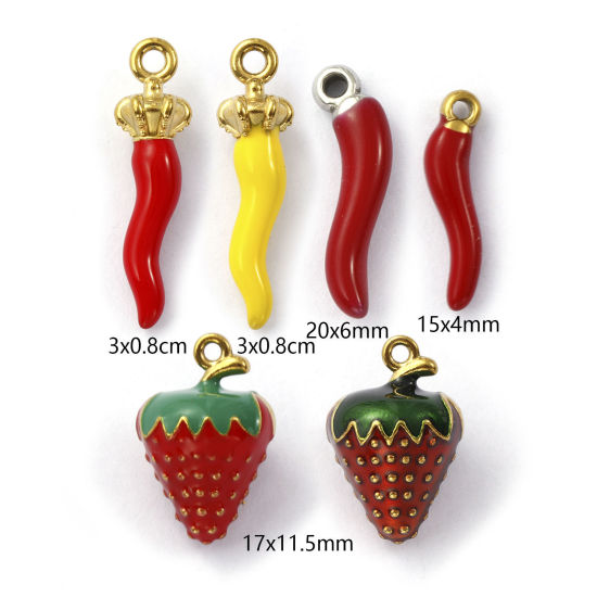 Immagine di 2 Pz Ecologico 304 Acciaio Inossidabile Ciondoli Multicolore Smalto Peperone Fragola 3D