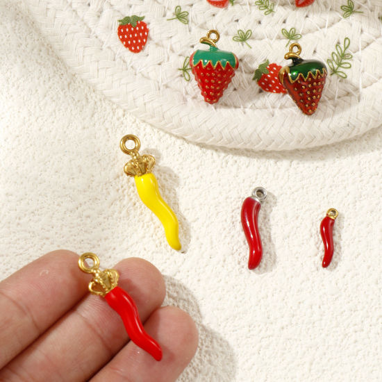 Immagine di 2 Pz Ecologico 304 Acciaio Inossidabile Ciondoli Multicolore Smalto Peperone Fragola 3D