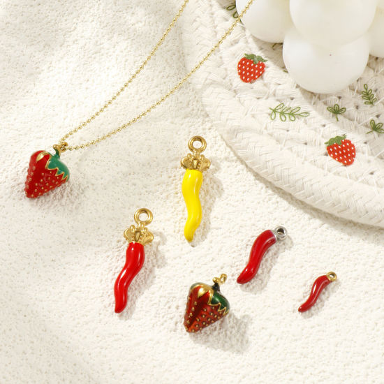 Immagine di 2 Pz Ecologico 304 Acciaio Inossidabile Ciondoli Multicolore Smalto Peperone Fragola 3D