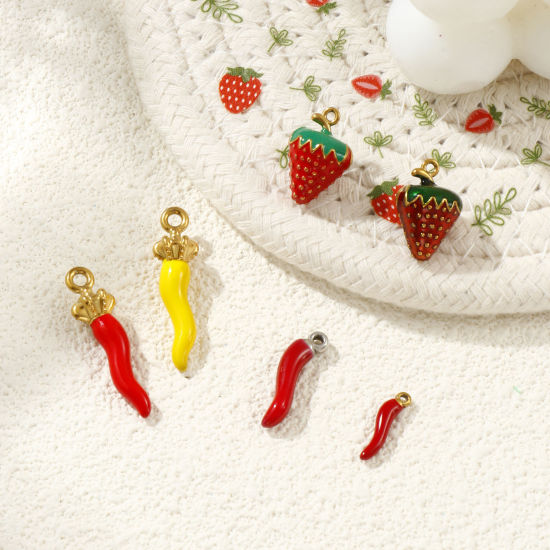Immagine di 2 Pz Ecologico 304 Acciaio Inossidabile Ciondoli Multicolore Smalto Peperone Fragola 3D