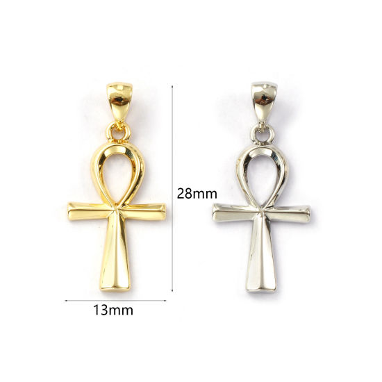 Immagine di 2 Pz Ecologico Ottone Religione Ciondoli Pendenti Vero Oro Placcato Croce Egiziana Filigrana 28mm x 13mm