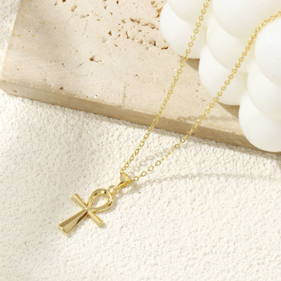 Immagine di 2 Pz Ecologico Ottone Religione Ciondoli Pendenti Vero Oro Placcato Croce Egiziana Filigrana 28mm x 13mm