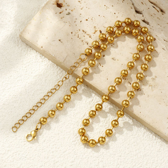 1 本 18Kリアルゴールドメッキ ボールチェーン ネックレス、 304ステンレス鋼 女性のため、 ミニマリスト 素敵 プレゼント、 エコフレンドリー PVD真空メッキ、 の画像