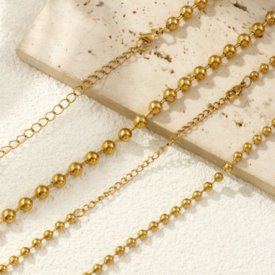 1 本 18Kリアルゴールドメッキ ボールチェーン ネックレス、 304ステンレス鋼 女性のため、 ミニマリスト 素敵 プレゼント、 エコフレンドリー PVD真空メッキ、 の画像