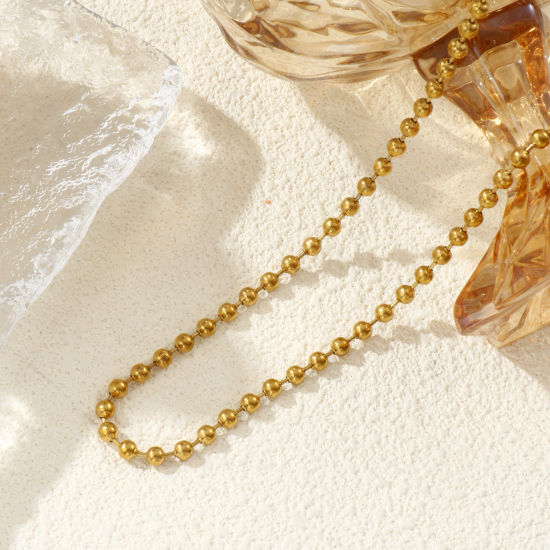 1 本 18Kリアルゴールドメッキ ボールチェーン ネックレス、 304ステンレス鋼 女性のため、 ミニマリスト 素敵 プレゼント、 エコフレンドリー PVD真空メッキ、 の画像