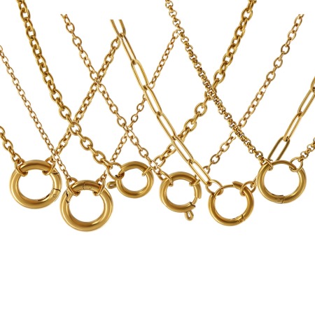 Picture of Wholesale With Spring Ring Clasp Link Chain Charm Holder Necklace, 18K Real Gold Plated 304 Stainless Steel, Eco-friendly PVD Vacuum Plating Exquisite Minimalist Gift Jewelry For Retailer