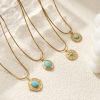 Изображение 18K настоящее золото с покрытием квадратная змеевидная цепь Ожерелье с подвеской, 304 Нержавеющая Сталь 45см + 5см, Для женщин, Сине-зеленые С Смола Кабошоны, Имитация Бирюзы, Богемный стиль Этнический стиль подарок, Экологичное вакуумное PVD-покрытие, 1 ШТ