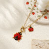 Изображение 18K настоящее золото с покрытием Божья Коровка Ожерелье с подвеской, 304 Нержавеющая Сталь Для женщин, Насекомое Натуральная пастырская подарок, Экологичное вакуумное PVD-покрытие, 1 ШТ
