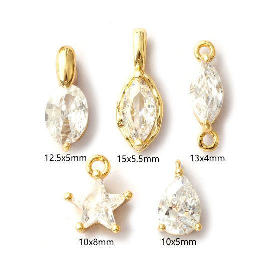 Immagine di 2 Pz Ottone Ciondoli Placcato Oro 18K Geometrica Trasparente Cubic Zirconiae