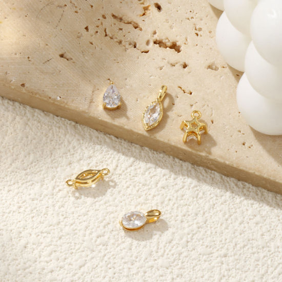 Immagine di 2 Pz Ottone Ciondoli Placcato Oro 18K Geometrica Trasparente Cubic Zirconiae