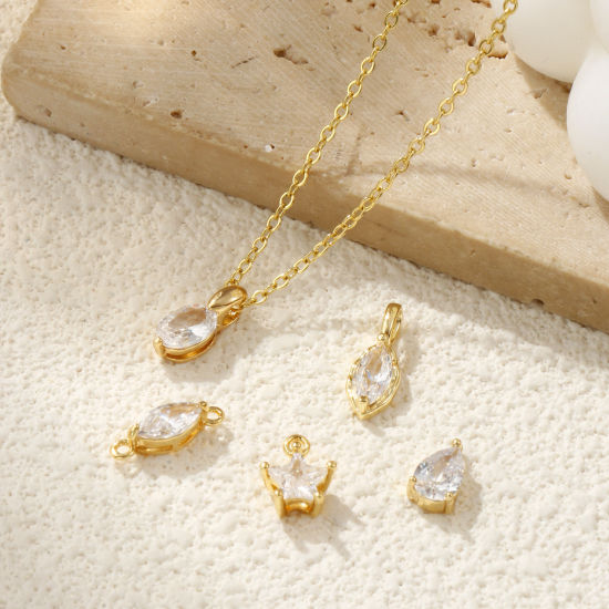 Immagine di 2 Pz Ottone Ciondoli Placcato Oro 18K Geometrica Trasparente Cubic Zirconiae