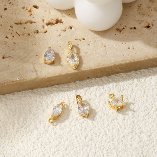 Immagine di 2 Pz Ottone Ciondoli Placcato Oro 18K Geometrica Trasparente Cubic Zirconiae