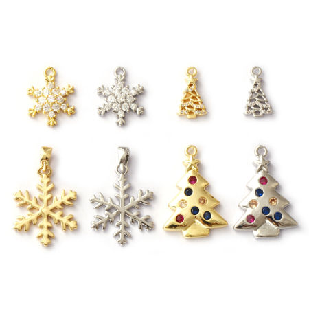 Brass & Cubic Zirconia Christmas Charms Multicolor