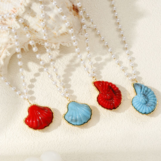 Immagine di 18K Vero Oro Placcato Catena di Perline Collana con Ciondolo, 304 Acciaio Inossidabile & Resina 45cm, Per Donne, 3D, Gioielli Oceanici Elegante Regalo, Placcatura Sottovuoto PVD Ecologica, 1 Pz