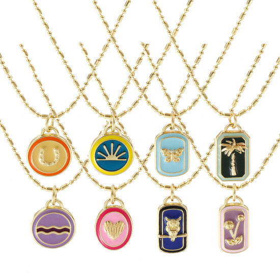 Bild von 18K Echtgold plattiert Bambus-Kette Anhänger Halskette, Messing 45cm + 5cm, Für Frauen, Emaille Retro Geometrisch Geschenk, Umweltfreundlich