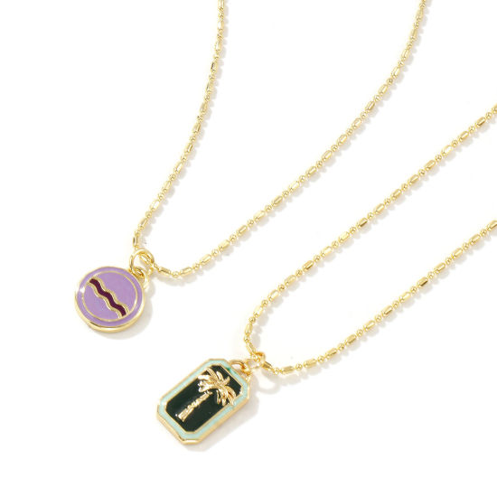 Bild von 18K Echtgold plattiert Bambus-Kette Anhänger Halskette, Messing 45cm + 5cm, Für Frauen, Emaille Retro Geometrisch Geschenk, Umweltfreundlich