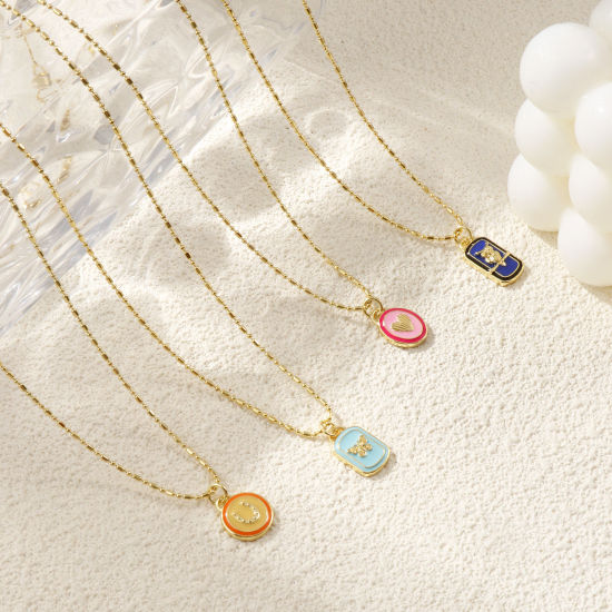 Bild von 18K Echtgold plattiert Bambus-Kette Anhänger Halskette, Messing 45cm + 5cm, Für Frauen, Emaille Retro Geometrisch Geschenk, Umweltfreundlich