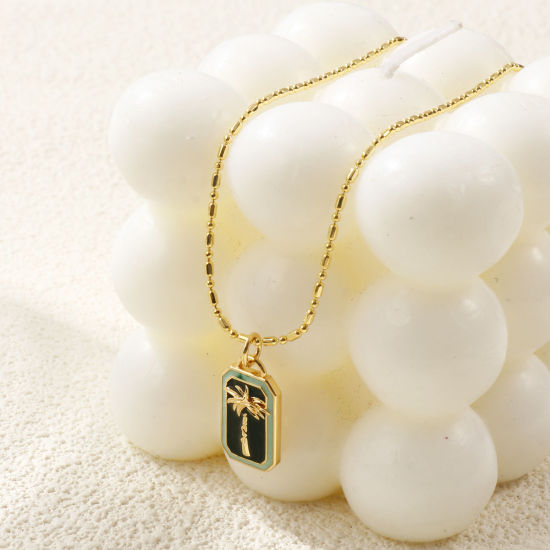 Bild von 18K Echtgold plattiert Bambus-Kette Anhänger Halskette, Messing 45cm + 5cm, Für Frauen, Emaille Retro Geometrisch Geschenk, Umweltfreundlich