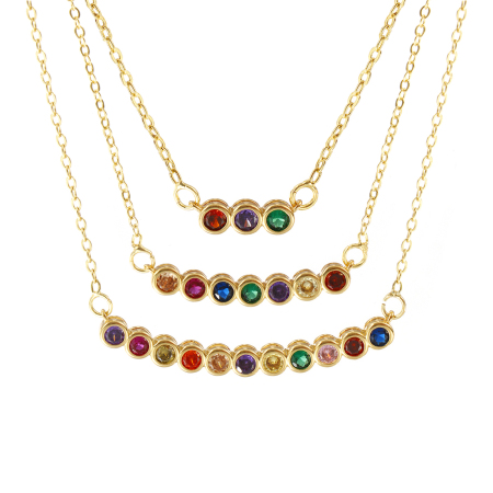 Picture of 18K Real Gold Plated Link Cable Chain Round Pendant Charm Necklace, Brass For Women, Multicolour Cubic Zirconia Minimalist Birthstone Gift, Eco-friendly