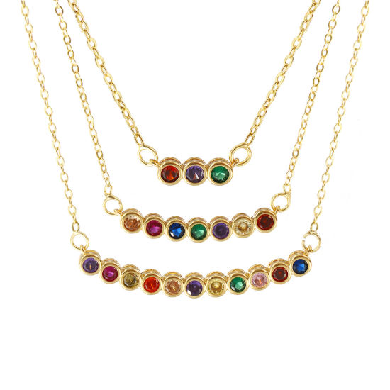 Bild von 18K Echtgold plattiert Kreuz Gliederketten Rund Anhänger Halskette, Messing Für Frauen, Bunt Zirkonia Minimalistisch Monatsstein Geschenk, Umweltfreundlich