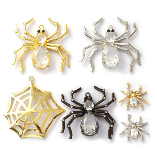 Изображение 1 ШТ Латунь+ Искусственный Циркон Подвески Разноцветный Хэллоуин Паук