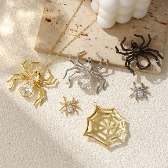 Изображение 1 ШТ Латунь+ Искусственный Циркон Подвески Разноцветный Хэллоуин Паук