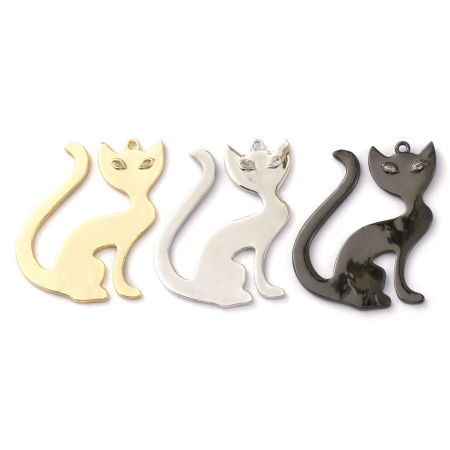 Picture of Brass Pendants Multicolor Cat Animal Clear Cubic Zirconia 5cm x 4.4cm