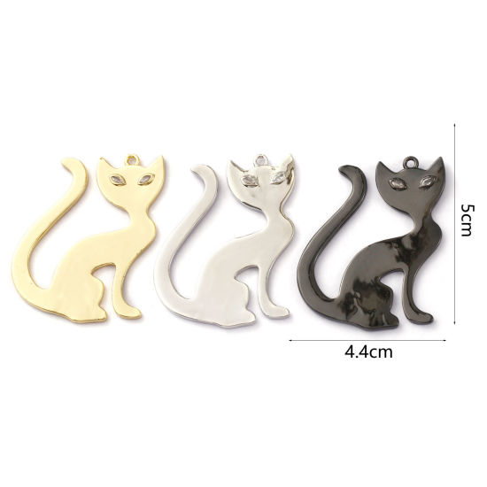 Изображение 1 ШТ Латунь Подвески Разноцветный Кошка Прозрачный Искусственный Циркон 5см x 4.4см