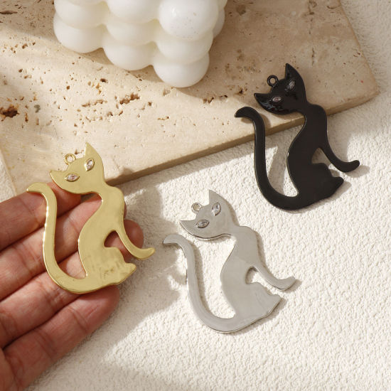 Изображение 1 ШТ Латунь Подвески Разноцветный Кошка Прозрачный Искусственный Циркон 5см x 4.4см