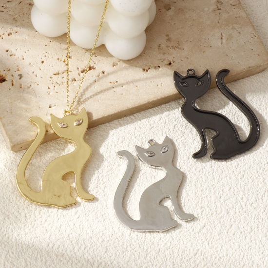 Изображение 1 ШТ Латунь Подвески Разноцветный Кошка Прозрачный Искусственный Циркон 5см x 4.4см