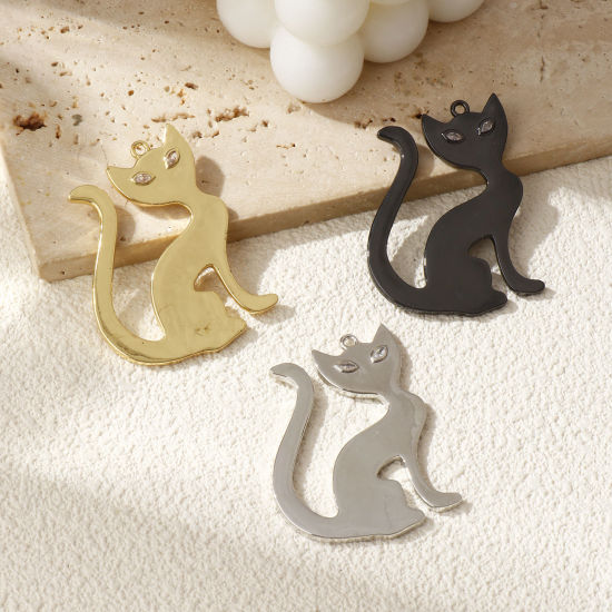 Изображение 1 ШТ Латунь Подвески Разноцветный Кошка Прозрачный Искусственный Циркон 5см x 4.4см