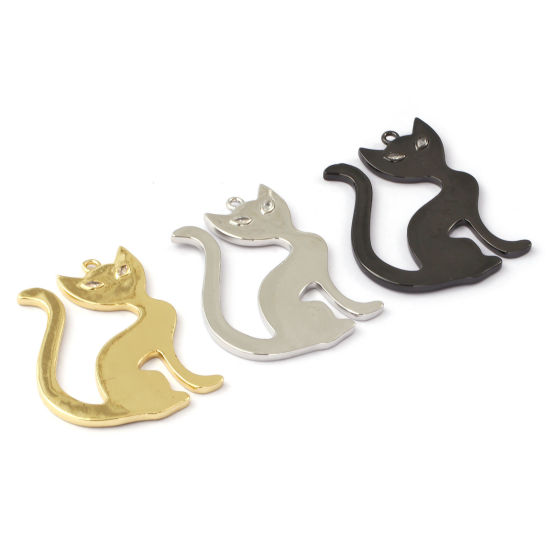 Изображение 1 ШТ Латунь Подвески Разноцветный Кошка Прозрачный Искусственный Циркон 5см x 4.4см