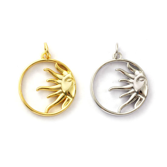 Immagine di 2 Pz Ottone Galassia Ciondoli Multicolore Tondo Sole Filigrana 24mm x 19mm