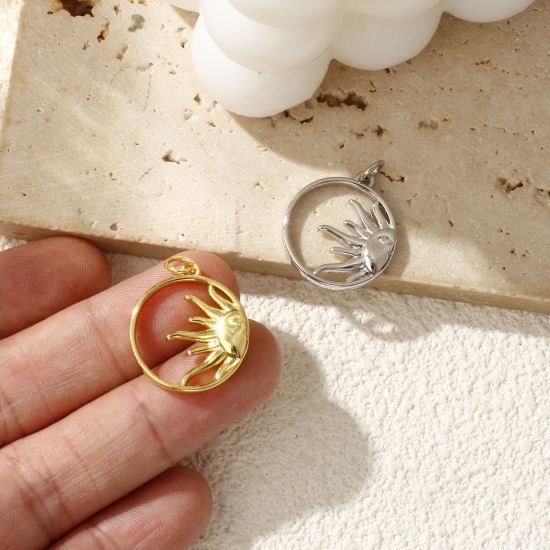 Immagine di 2 Pz Ottone Galassia Ciondoli Multicolore Tondo Sole Filigrana 24mm x 19mm